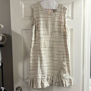 Rebecca Taylor Tailored Ivory and Black Tweed Dress with Ruffle Hem Size 14
